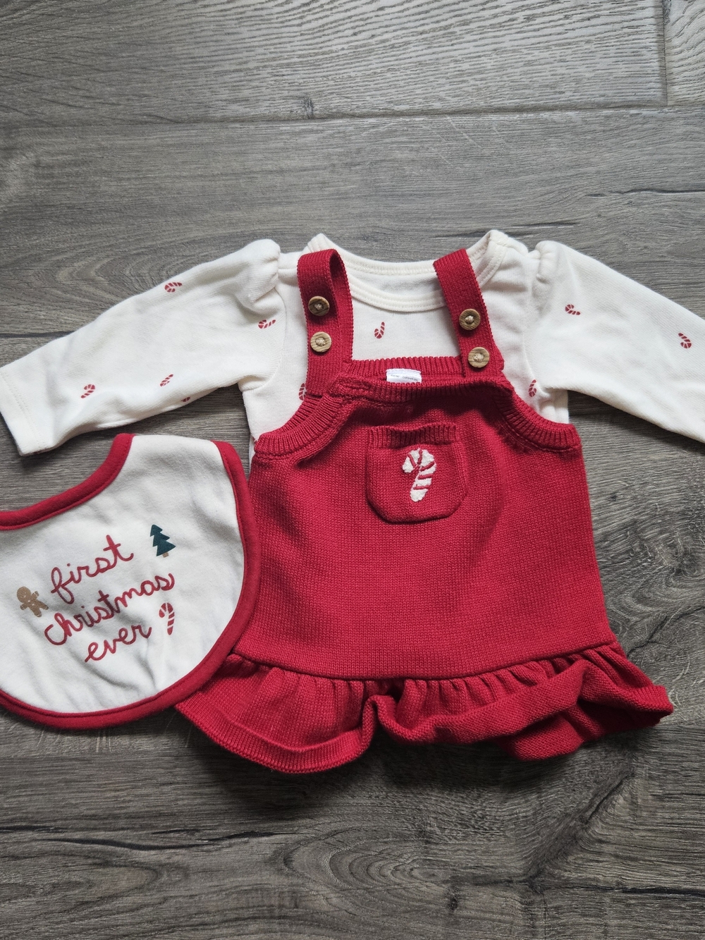 3 Months - Baby Knit Christmas Dress with Bib and Top